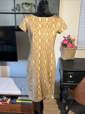 Lauren Ralph Lauren Tan Snake-Print Midi Dress